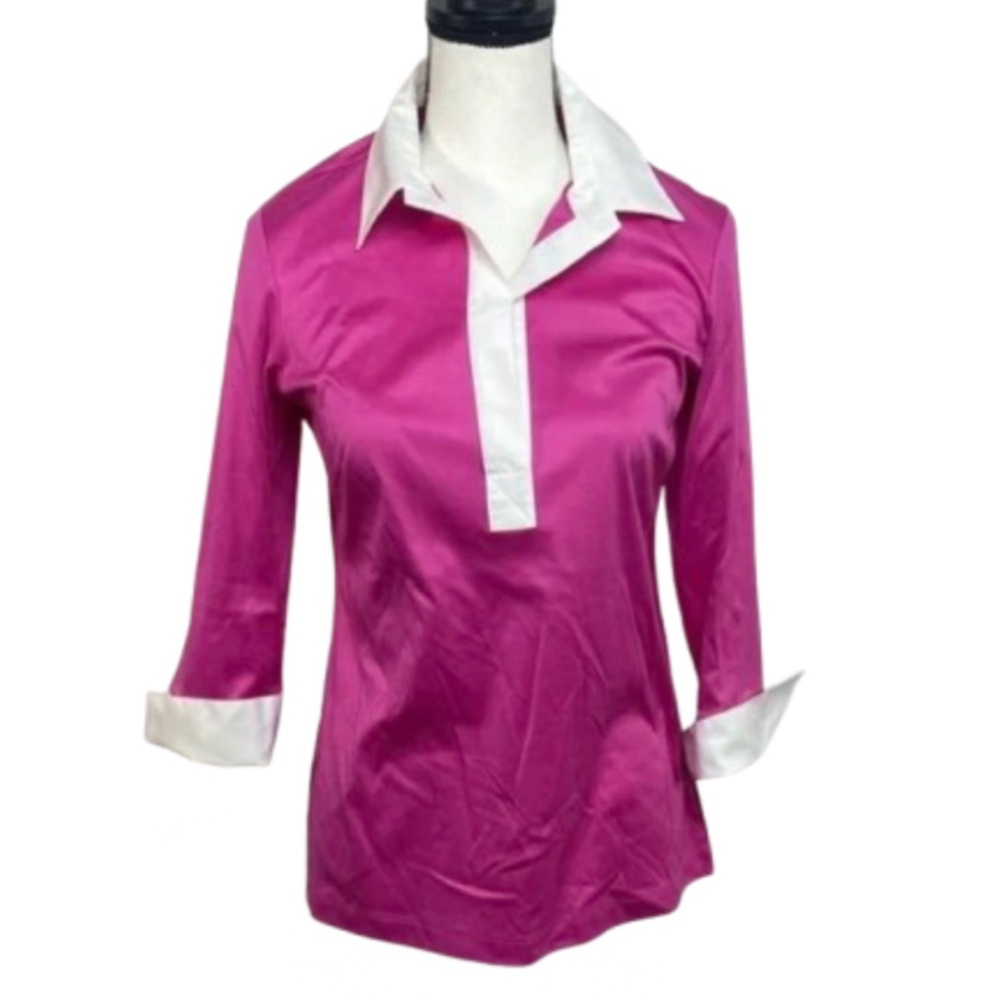 NWOT Leggiadro Pink and White top